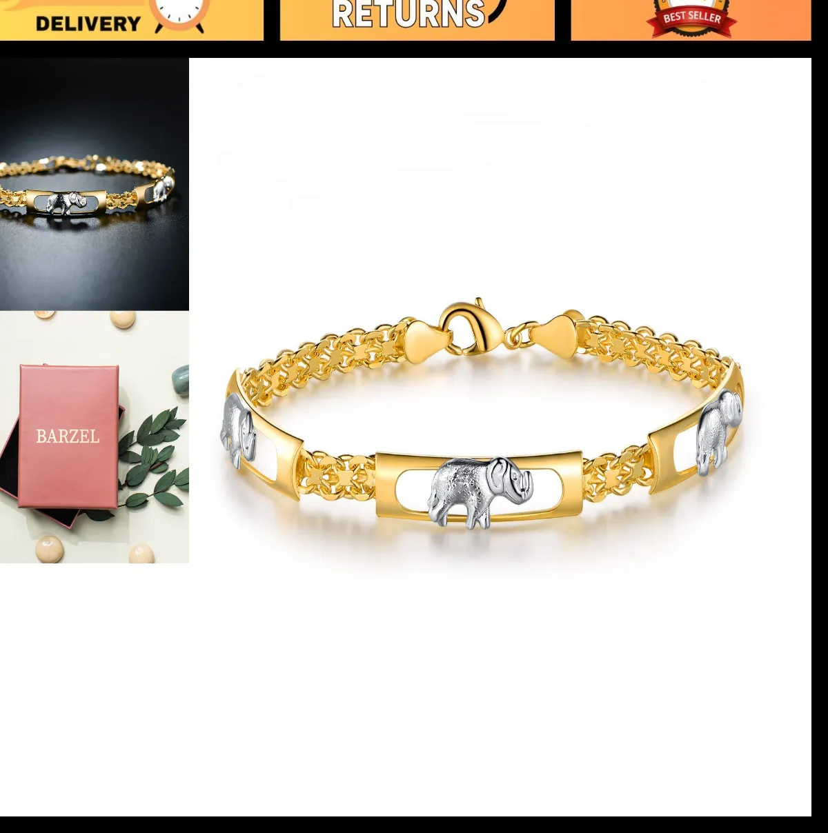 Authentic 18K Gold Plated Elephant Bracelet - Unique Gift for Women, Stylish Elephant Jewe