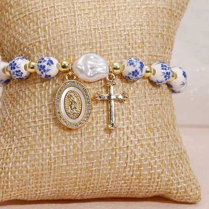 Authentic Sacred Icons of Grace: Baroque Pearl and Golden Devotion Bracelet