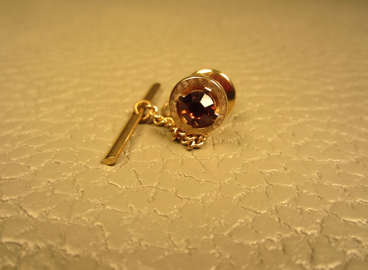 Authentic Vintage Faceted Amber Glass Yellow Gold Plated Tie Tac or Lapel Pin