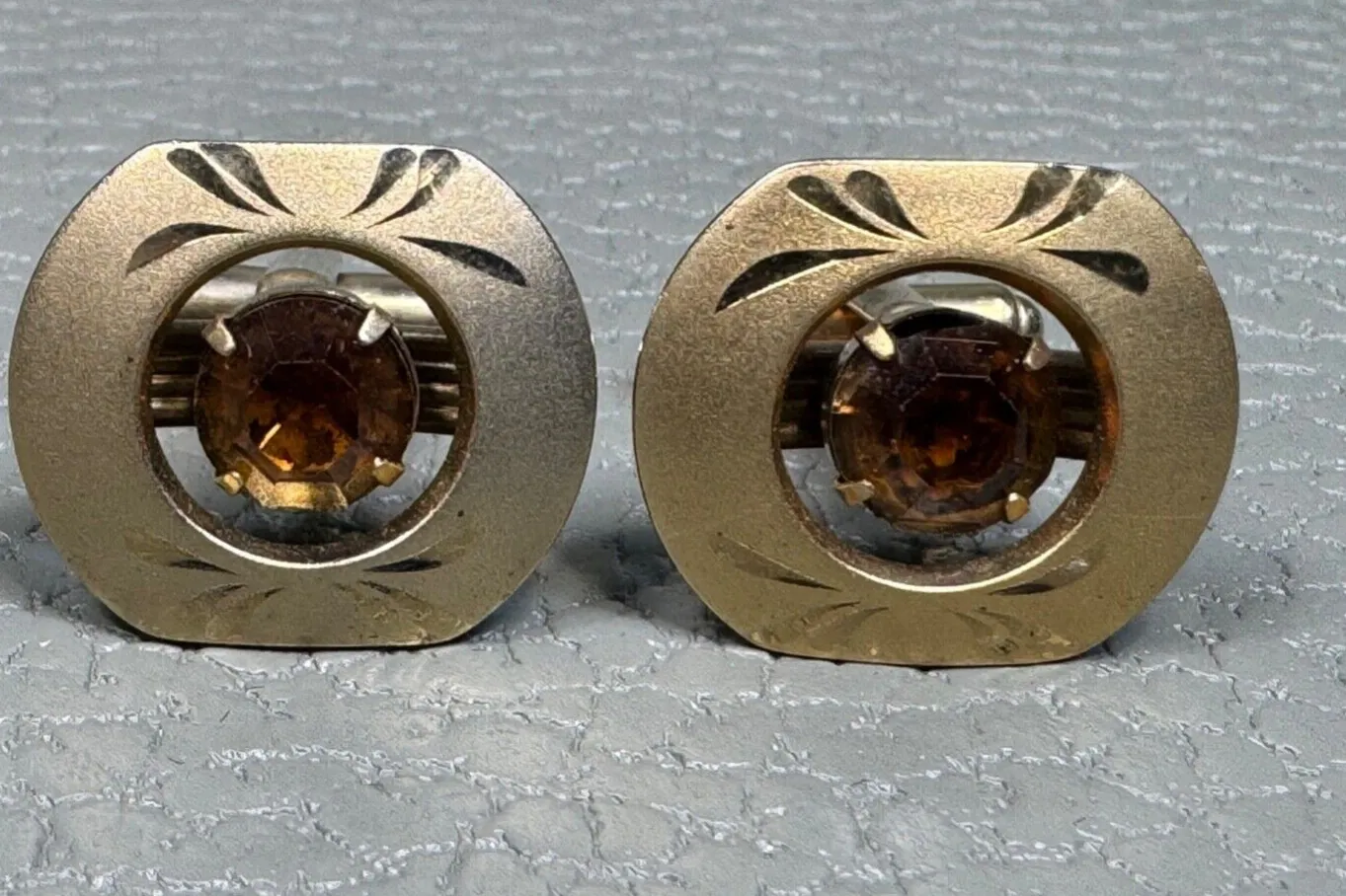 Authentic Solar Flare Amber Gold-Plated Cuff Links of Vitality