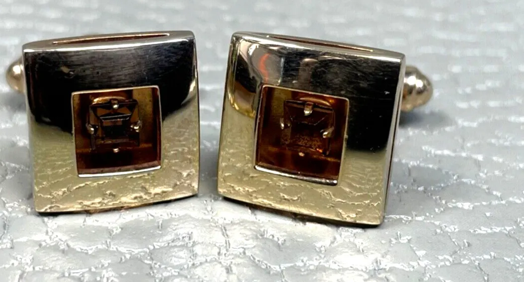 Authentic Amber Eclipse: Golden Cuff Links of Shadowed Light