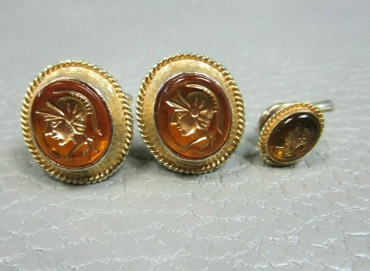 Authentic Ancient Soldier's Embrace - Gold-Plated Cuff Links and Tie Tack Set