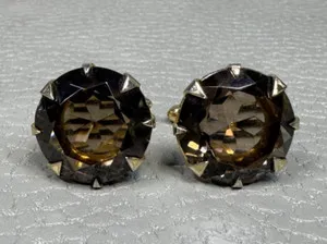 Authentic Vintage Amber Colored Faceted Prong Set Stone Yellow Gold Plated Cuff Links