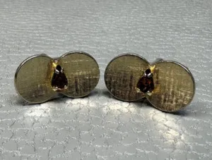 Authentic Vintage Amber Colored Pear Shape Stone Yellow Gold Plated Cuff Links