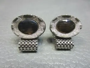 Authentic Vintage Muddled Amber Lucite Wrap Around White Gold Plated Cuff Links 