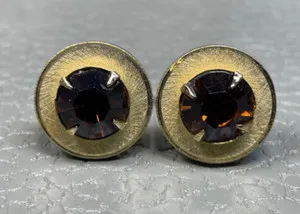 Authentic Vintage Prong Set Amber Colored Stone Yellow Gold Plated Cuff Links