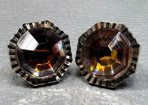 Authentic Prism Fluted Border Amber Colored Stone Yellow Gold Plated Cuff Links