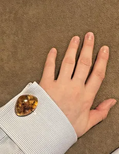Authentic Vintage USSR Reconstructed Natural Amber Cufflinks Soviet Gold Plated Gilt Metal