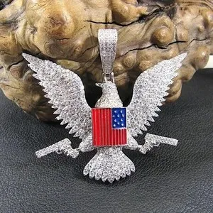 Authentic 3Ct Round Cut Real Moissanite American Eagle Men's Pendant 14K White Gold Plated