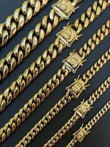 Authentic Miami Cuban Link Chain Necklace Bracelet 14k Gold Plated 4-14mm