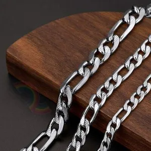 Authentic Men Gold Plated Stainless Steel Diamond Cut Figaro Necklace 6/8mm Chain 18-36"