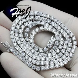 Authentic 18-28"MEN 925 STERLING SILVER ICY CZ 3MM GOLD PLATED/SILVER TENNIS NECKLACE*N10