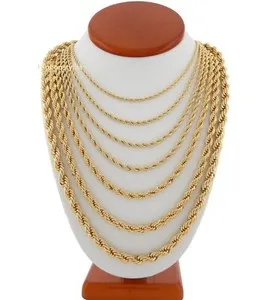 Authentic Mens Rope Chain Necklace 2.5mm to 7mm 18" 20" 22" 24" 26" 30" 14k Gold Plated 
