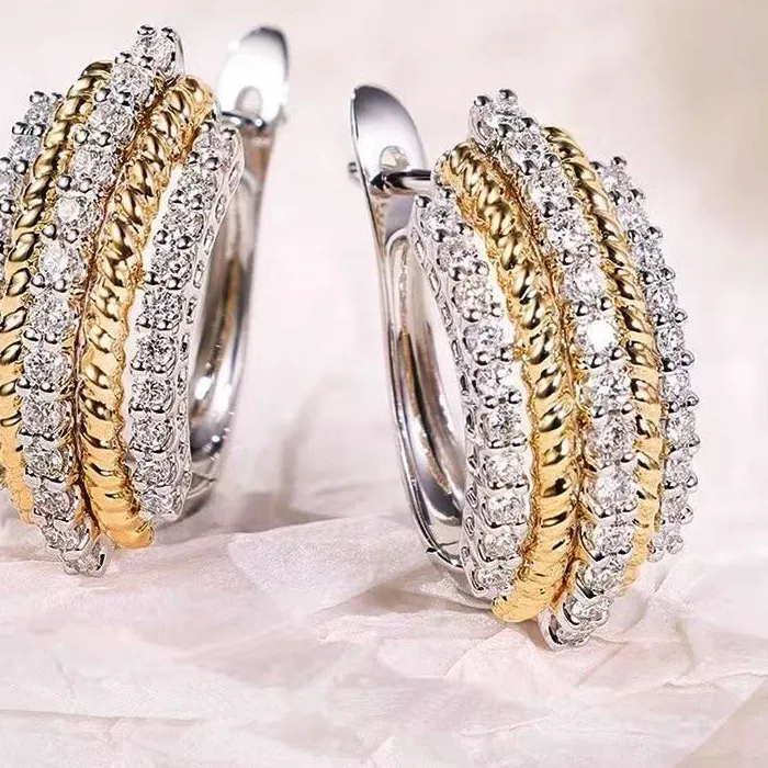 Authentic Women 18k Gold Plated CZ Sparkling Round Hoop Huggie Earring Stud 22mm