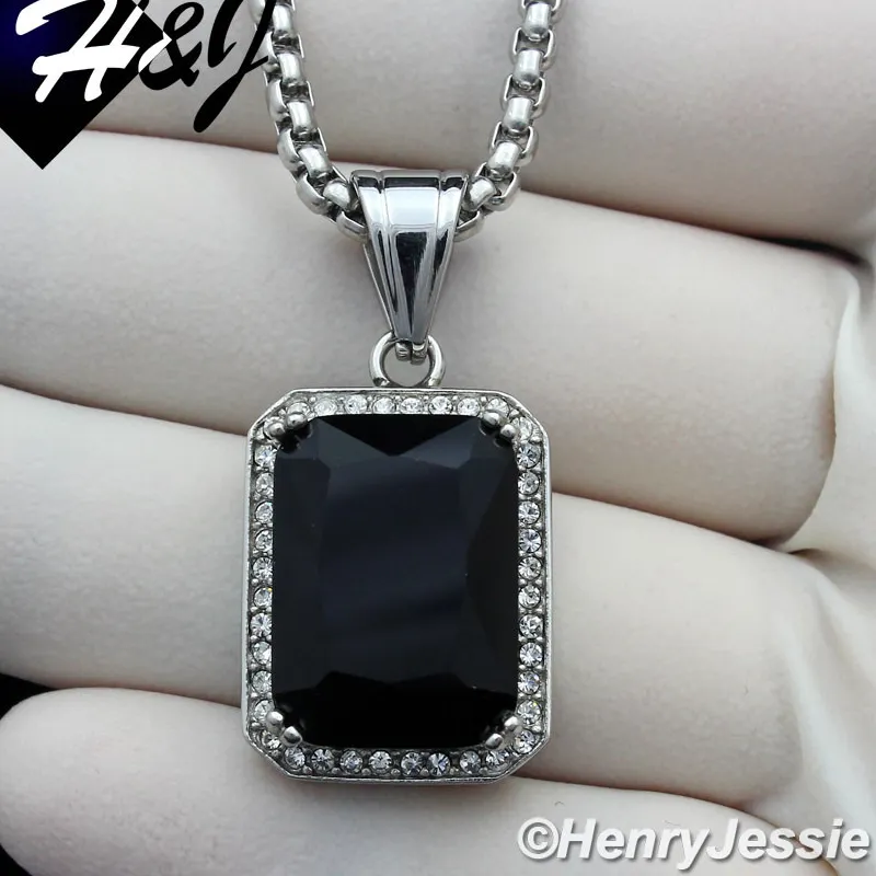 Authentic 18-36"MEN Stainless Steel 3mm Silver/Gold Plated Box Chain Rhinestone Pendant*98