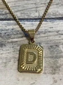 Authentic 18k Gold Plated Stainless Steel Letter D Necklace 22" rope chain NWOT Pendant