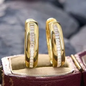Authentic Women 18k Gold Plated Square CZ Sparkling Round Hoop Huggie Earring 22mm