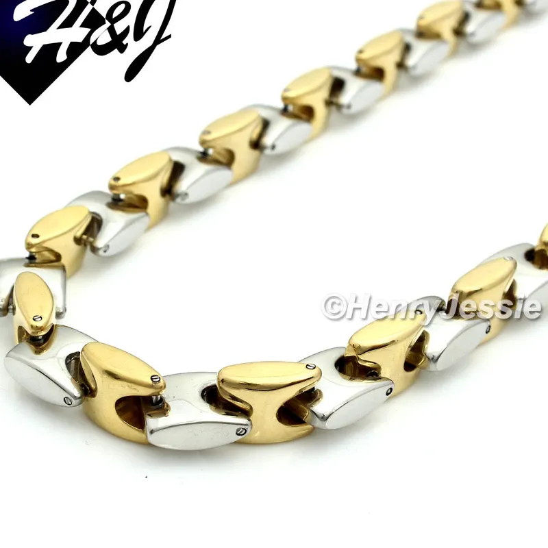 Authentic 18"-40"MEN 8mm Silver/Black/Gold Plated Interlock Bones Necklace