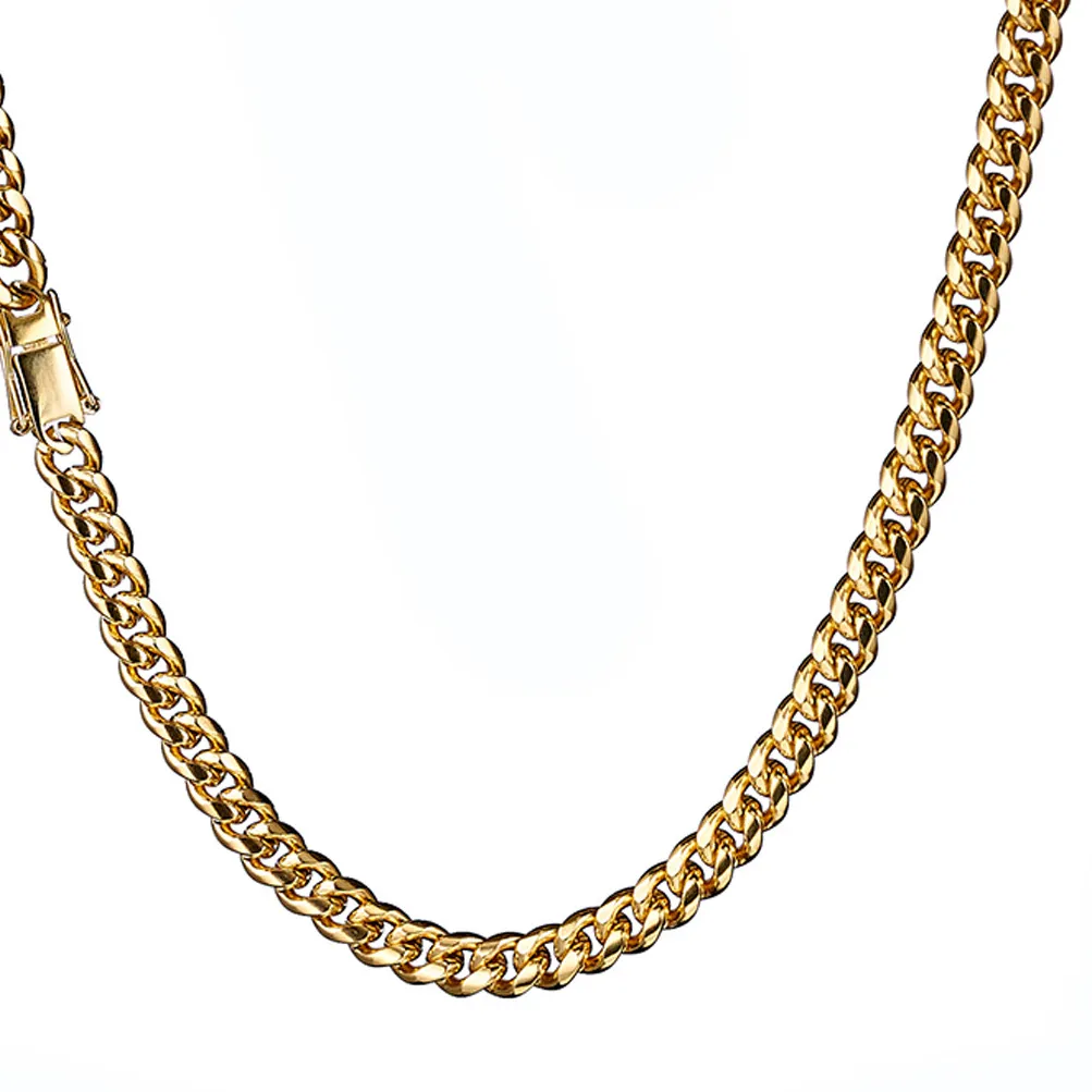 Authentic Miami Cuban Link Chain Necklace Bracelet 18k Gold Plated Stainless Steel 6-18mm