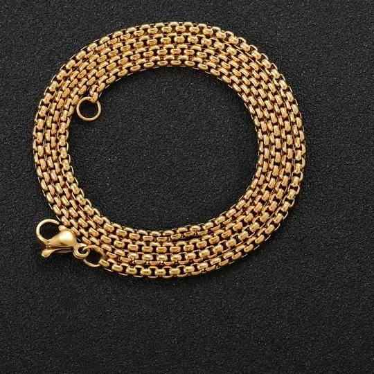 Authentic Stainless Steel Gold Plated Box Chain Necklace 16-24in Unisex Hip Hop Jewelry