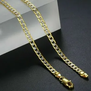Authentic 4mm 18-24" Diamond-Cut Curb Cuban Link Gold Plated Chain Necklace Christmas Gift