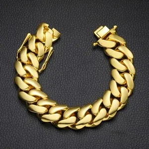 Authentic Heavy Big 10-22mm 14k Gold Plated Cuban Link Chain Bracelet