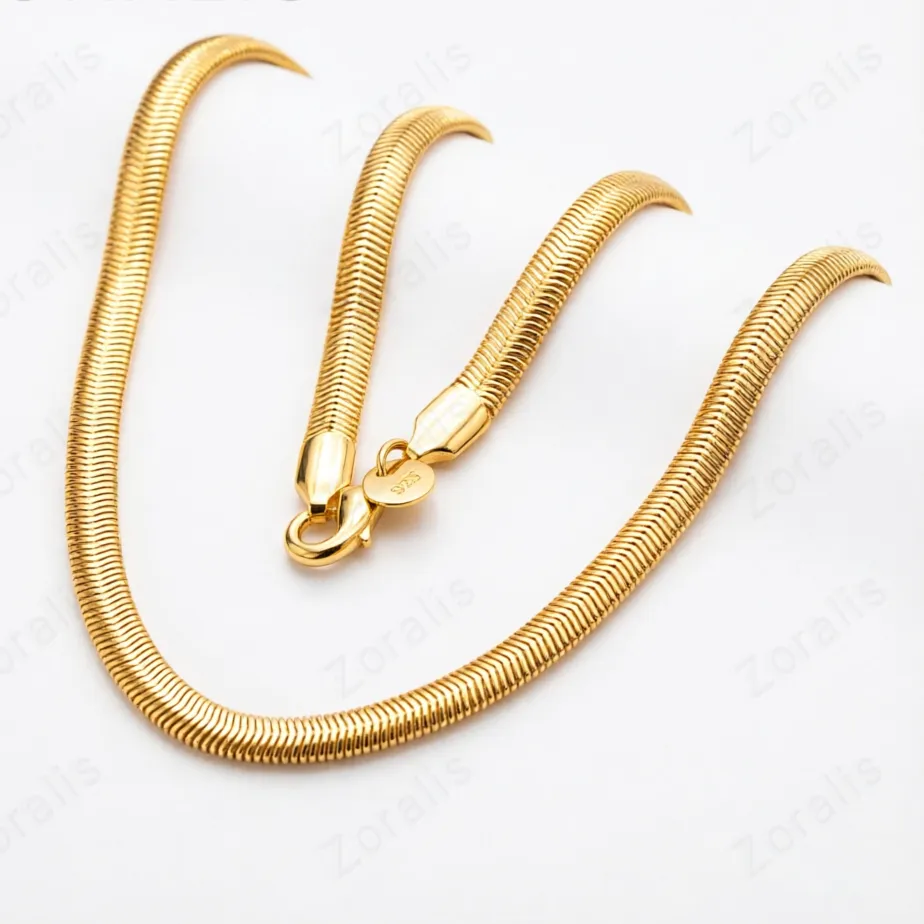 Authentic 18K Gold 6mm Flat Snake 16/18/20/22/24/26 Inch Chain Necklace For Women Man Engagement Wedding Fashion Charm Jewelry