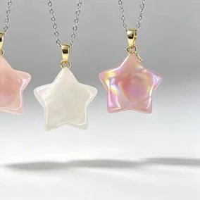 Authentic WT-P1822  WKT 2022 Pink And White Star Shape Natural Aura Quartz Pendant Jewelry For Lady Gift Trend Jewelry Pendant Retro Party