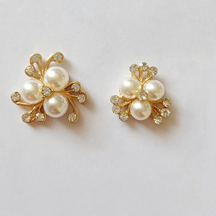 Authentic 50pc 18*21/22*25mm Gold color Pearl Crystal Flower charm for cloth/wedding hair Jewelry Findings for DIY Handmade Jewelry Making