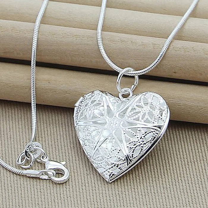 Authentic 925 Sterling Silver Photo Frame Pendant Necklace 18/20/22/24 Inch Snake Chain For Woman Charm Wedding Fashion Jewelry