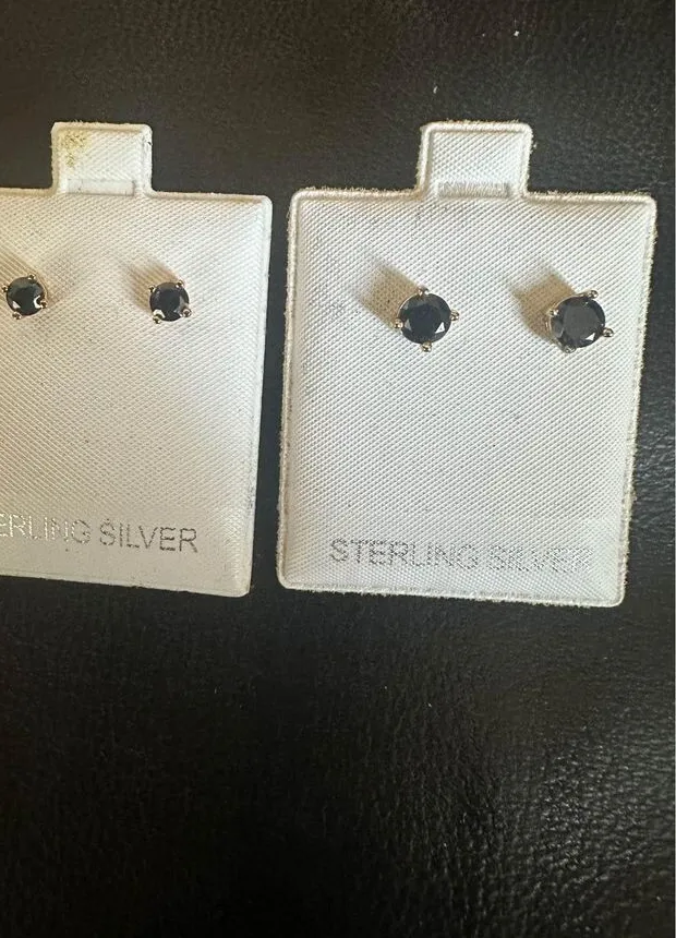 Authentic X2 Screw Back earrings gold plated black round stones DIFFERENT SIZES