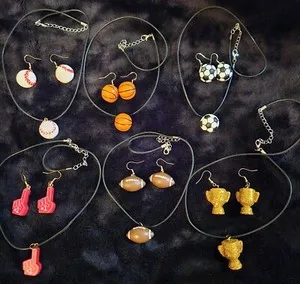 Authentic SPORTS EARRINGS & NECKLACE Set of 3!! (6 Different Styles) 18K Gold plated hook.