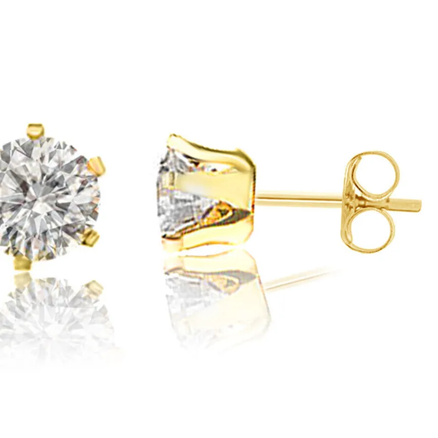 Authentic 18K Gold Plated Silver Set of 5 Pairs CZ Studs Earrings 5 Different Sizes