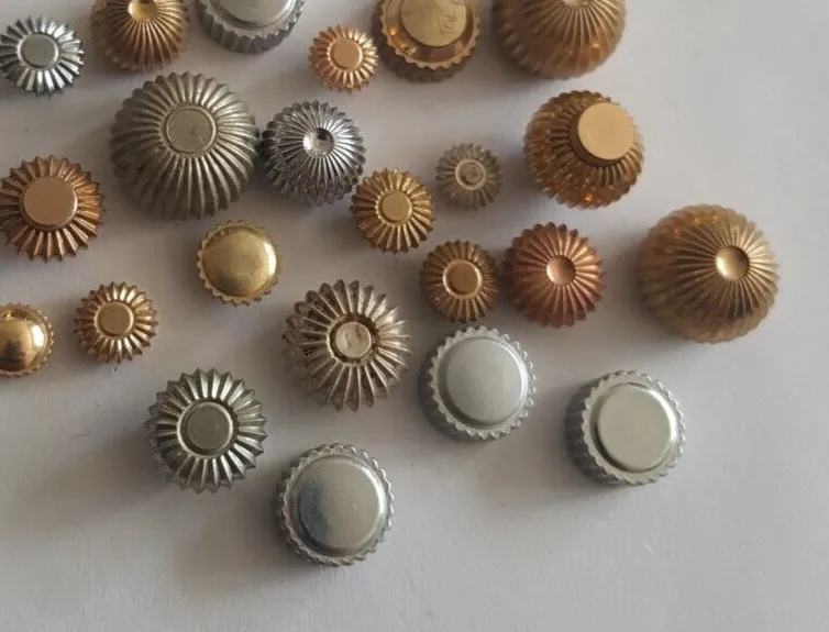 Authentic Lot of 22 Gold-Chrome Plated Pocket Watch Crowns With Different Sizes and Shapes