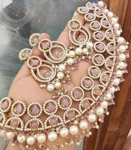 Authentic South Indian Gold Plated Necklace 13 Set Different Multicolor Stones & Pearls CZ