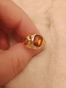 Authentic Beautiful Gold Plated Ring+Two  Chunks Brown Gem Of Different Sizes UK O USA 7