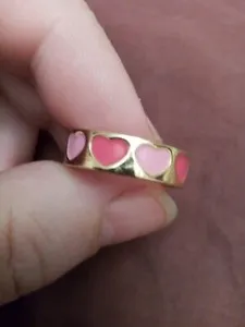 Authentic Gold Plated Promise Ring With Enamel hearts  In Different pinks Size UKQ.