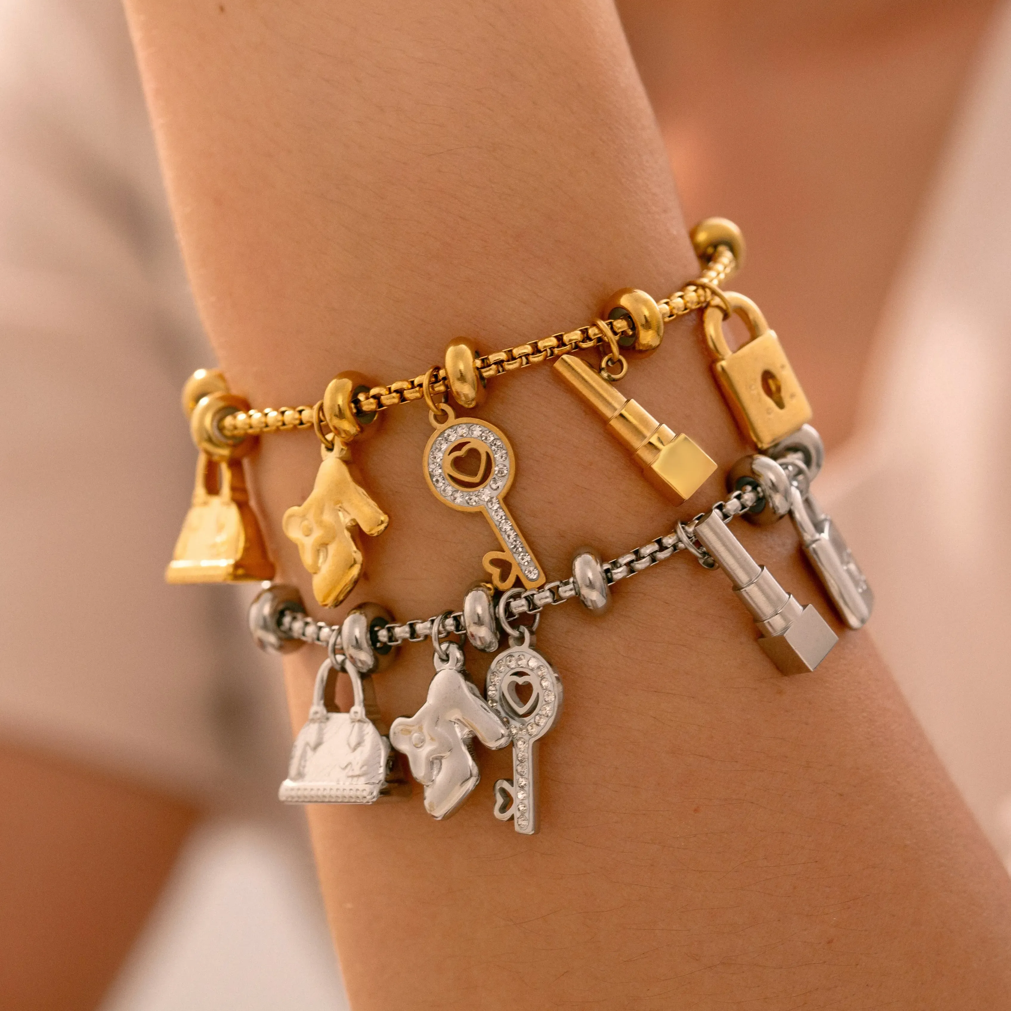 Authentic 316L Stainless Steel Charm Bracelet For Women 18K Gold Plated Waterproof No Tarnish Women's Multiple Different Pendant Bracelets