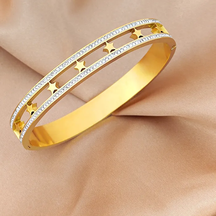 Authentic 316L Stainless Steel New Fashion Fine Jewelry 7 Different Styles Zircon Butterfly Waves Charm Chain Bangle Bracelets For Women