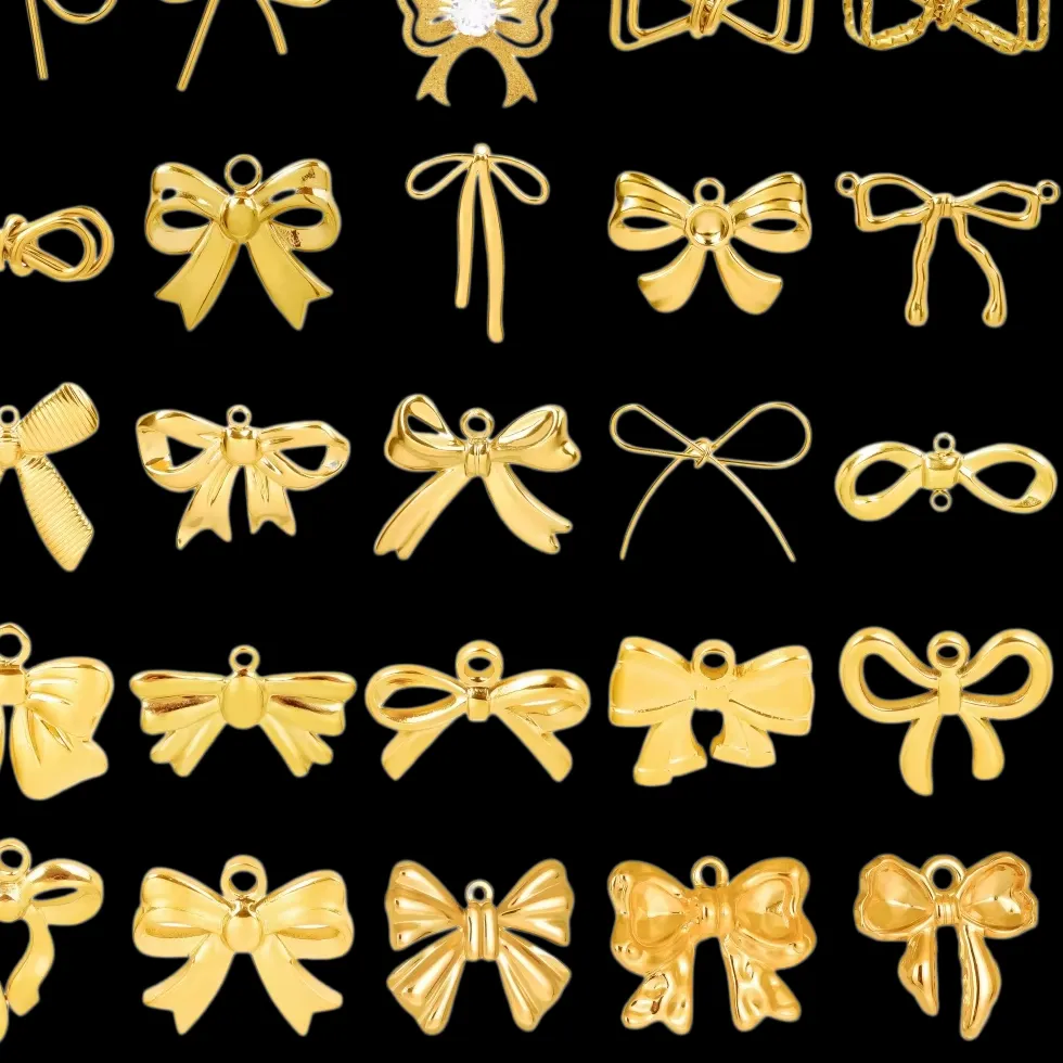 Authentic 5Pcs Stainless Steel Bow DIY For Making Jewelry Real Gold Color Different Sizes Personalized No Fade Necklace Bulk Accessories
