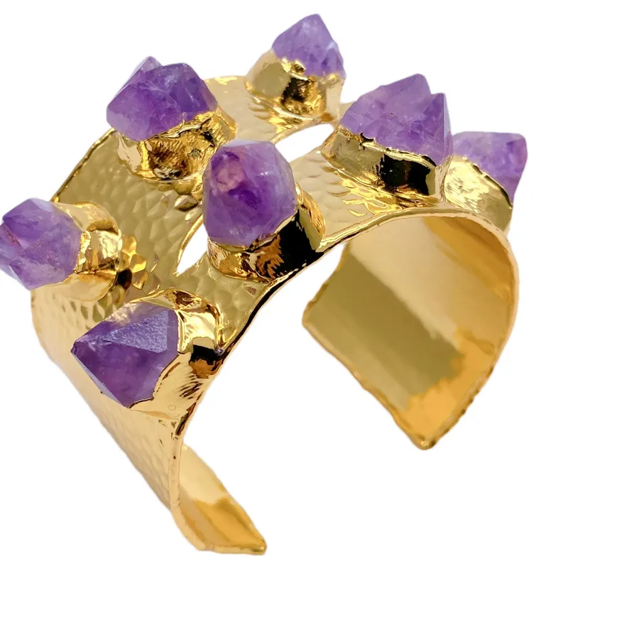 Authentic Radiant Amethyst Druzy Golden Serpent Bangle