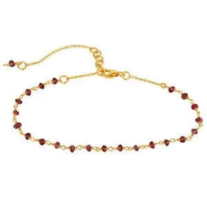Authentic Gold Plated Raw Bead Chain Bracelet With Natural Rough Garnet Gemstone Jewelry