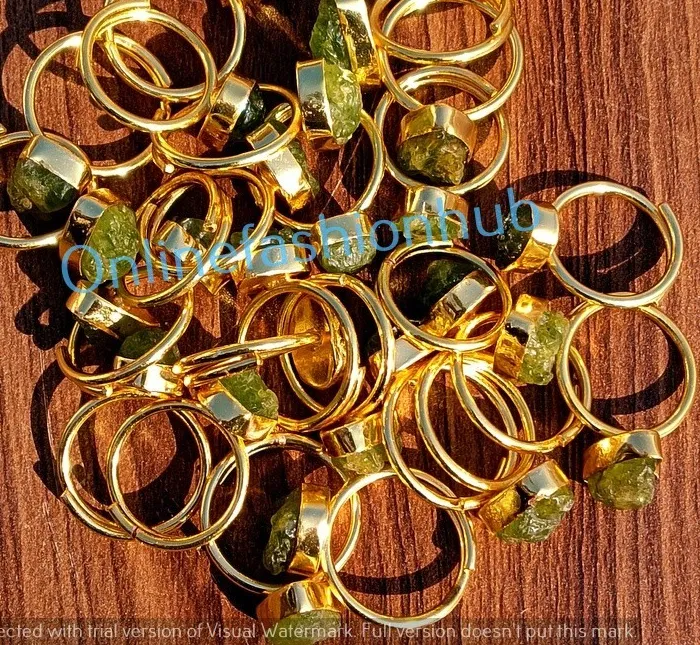 Authentic The Verdant Prism: 18K Gold-Plated Rough Peridot Ring