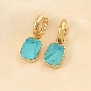 Authentic Raw Birthstone Gold Plated Rough Gemstone Earring, Turquoise Clip On Earring