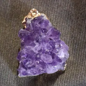 Authentic Gold Plated Purple Rough Amethyst Crystal Cluster Charm Pendant As2ymmetrical