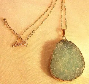 Authentic Rough Aquamarine Gemstone Gold Plated 20" Chain Necklace (#101) NWOT