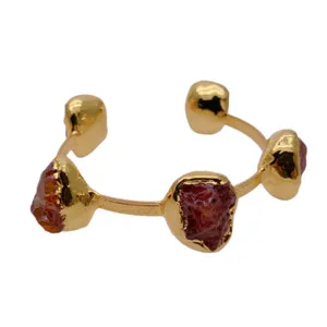 Authentic Natural Red Carnelian Rough Raw Gold Plated Bangle Bracelet