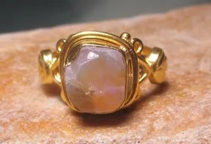 Authentic Gold plated brass everyday rough Ethiopian Opal ring UK L/US 5.75.Gift Bag.