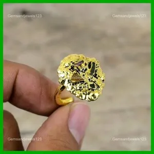 Authentic Multi Tourmaline Rough Stone Copper Electroformed And Gold Plated Ring Jewelry