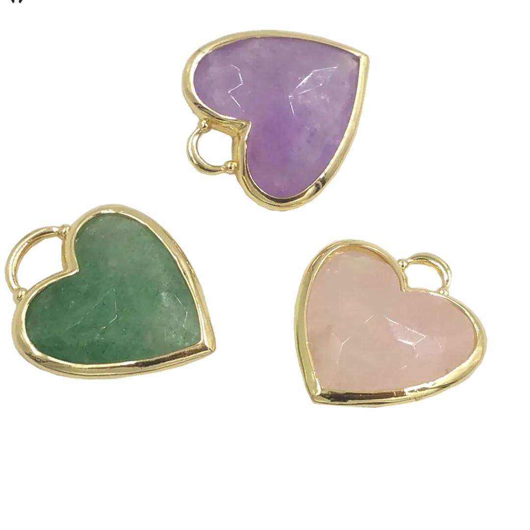 Authentic WT-P1857 Newest Lovely small size Gemstone made Heart pendant fashion gold bezel Natural handmade Amethyst stone heart charms